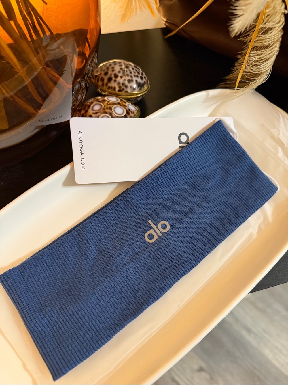 Alo Ribbed Stretch Headband in Denim Blue